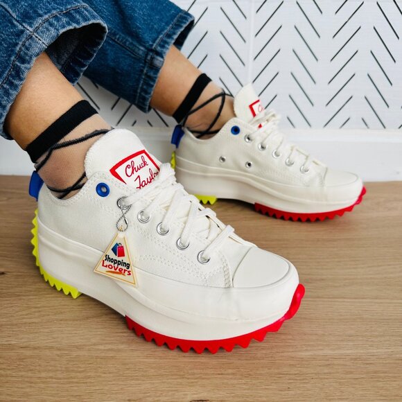 ❤️CONVERSE RUN STAR HIKE PLATFORM LOW 8.5 Women Shoes Sneaker Beige Red A08196C - Picture 2 of 12